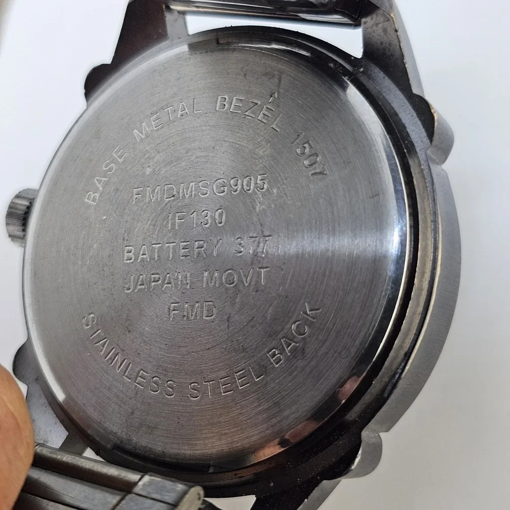 Folio Men Watch 54MM Black Dial Gun Metal Gray Bracelet Band 7.25